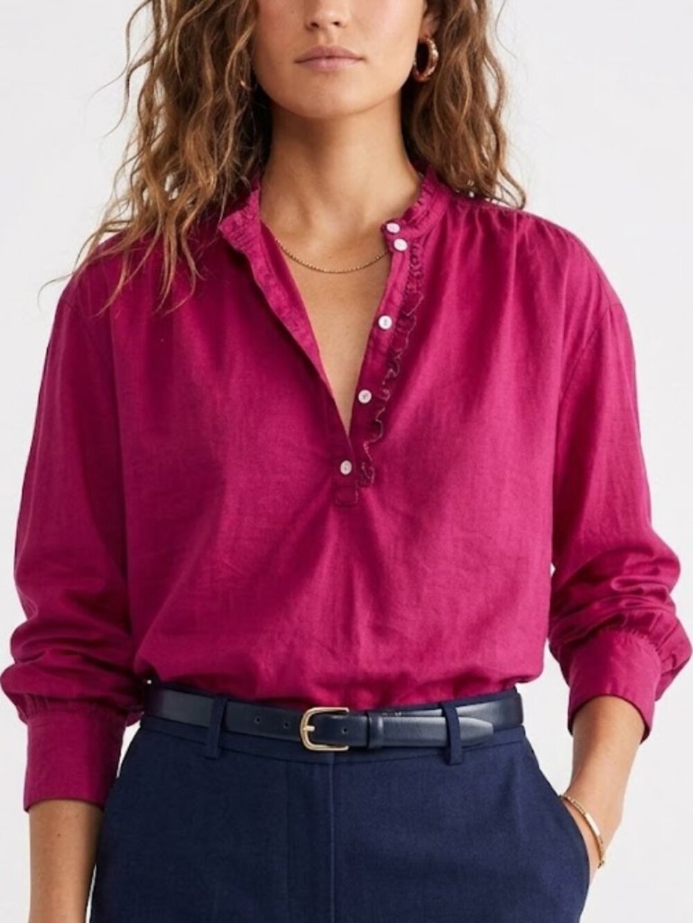 Hartford Benson Cotton Voile Ruffle Popover Blouse Burgundy/Magenta Size 4